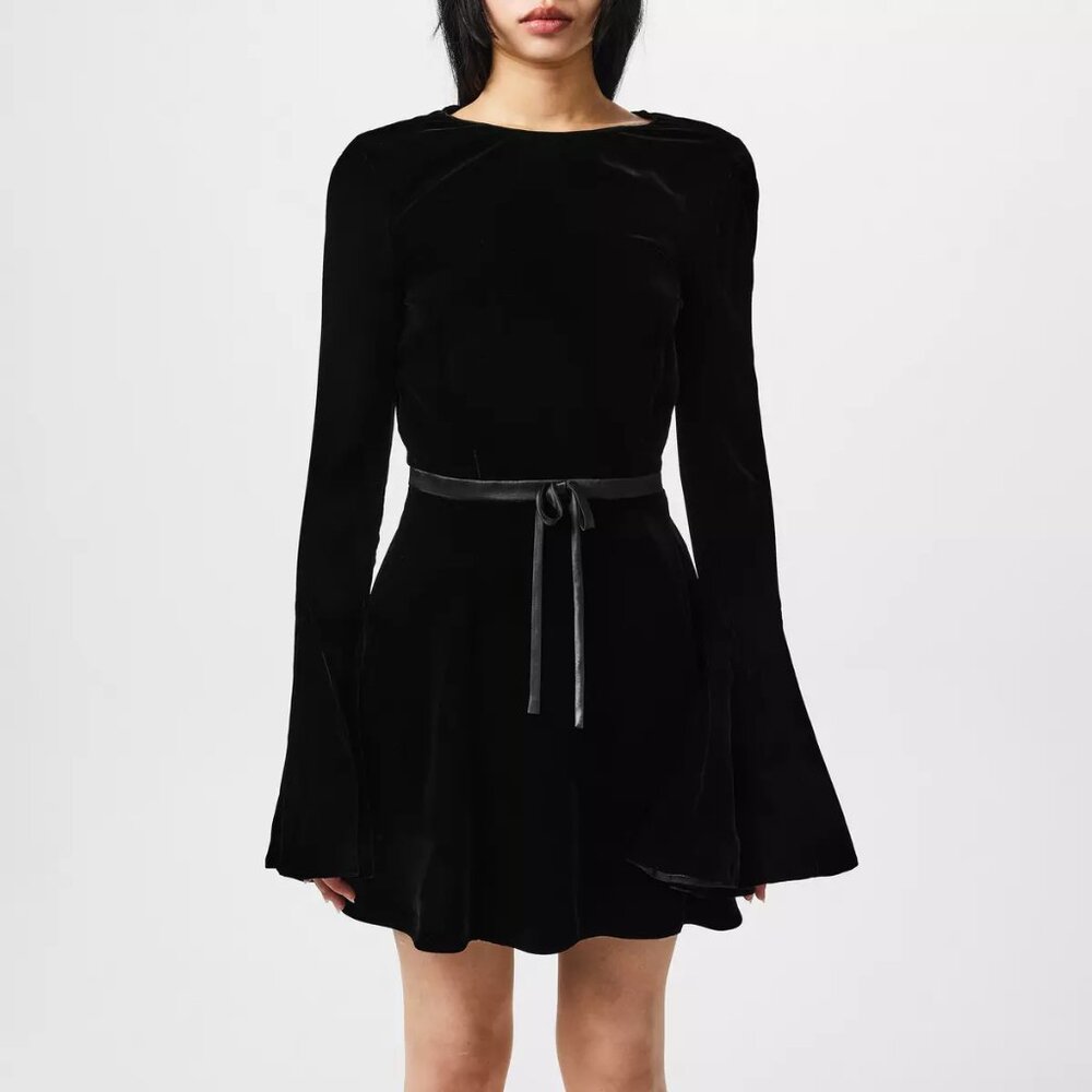 Saint Laurent Velvet Satin Trimmed Mini Dress Size FR 38 US 6 NEW NWT